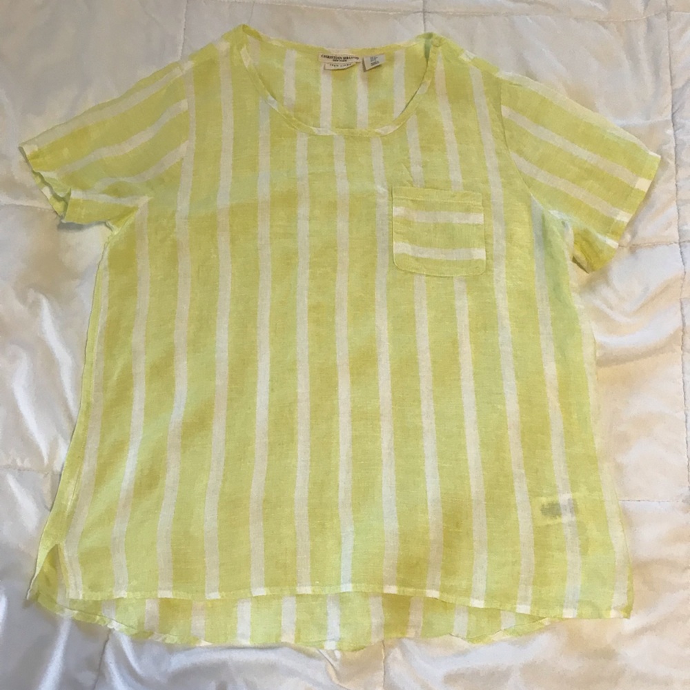 Christian Siriano 100% linen shirt, size small, yellow and white striped G